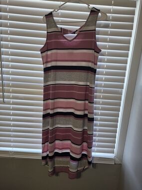 Sunday Striped Maxi Dress in Pink, Gray, Black and White